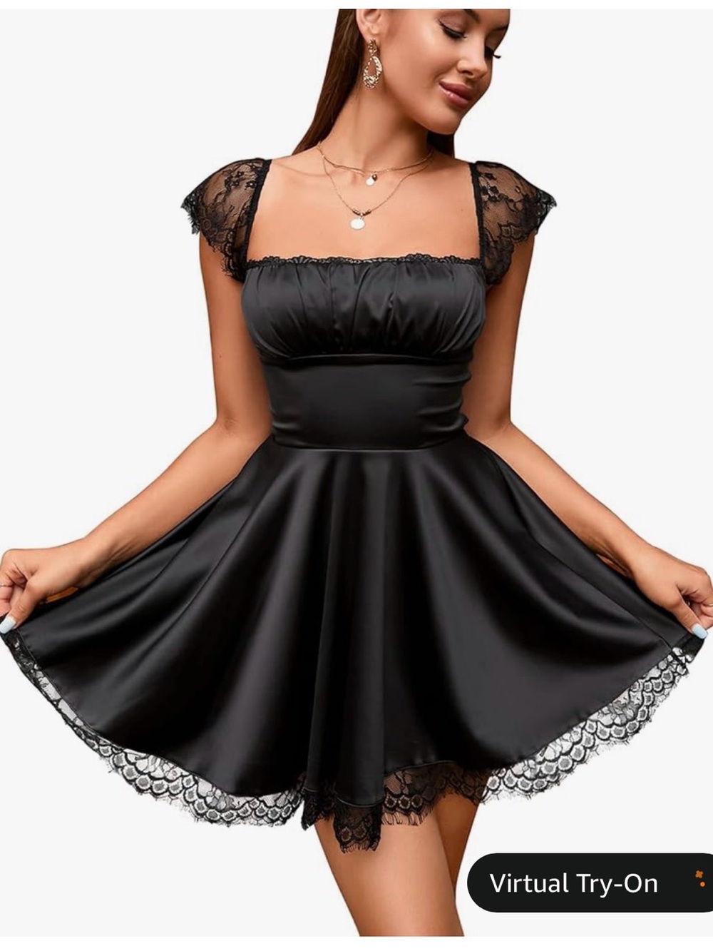 Elegant Black Lace-Trim Dress NWOT